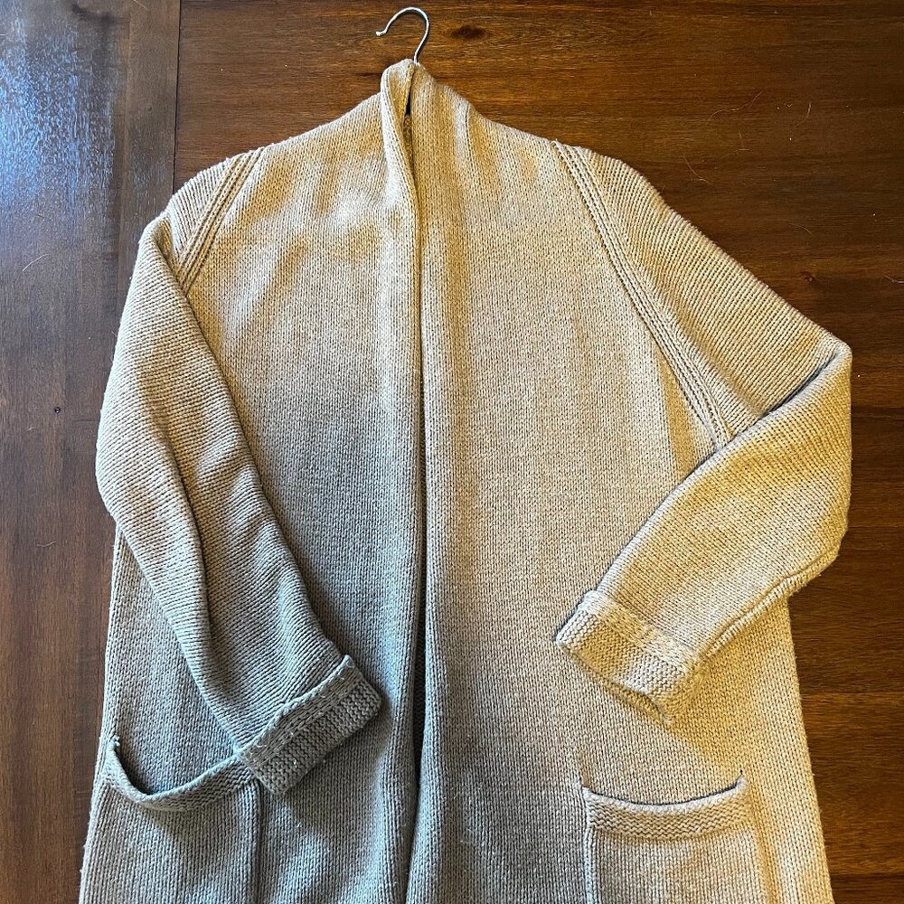 J Crew Long Open Cardigan Shawl Sweater Brown- Size Small